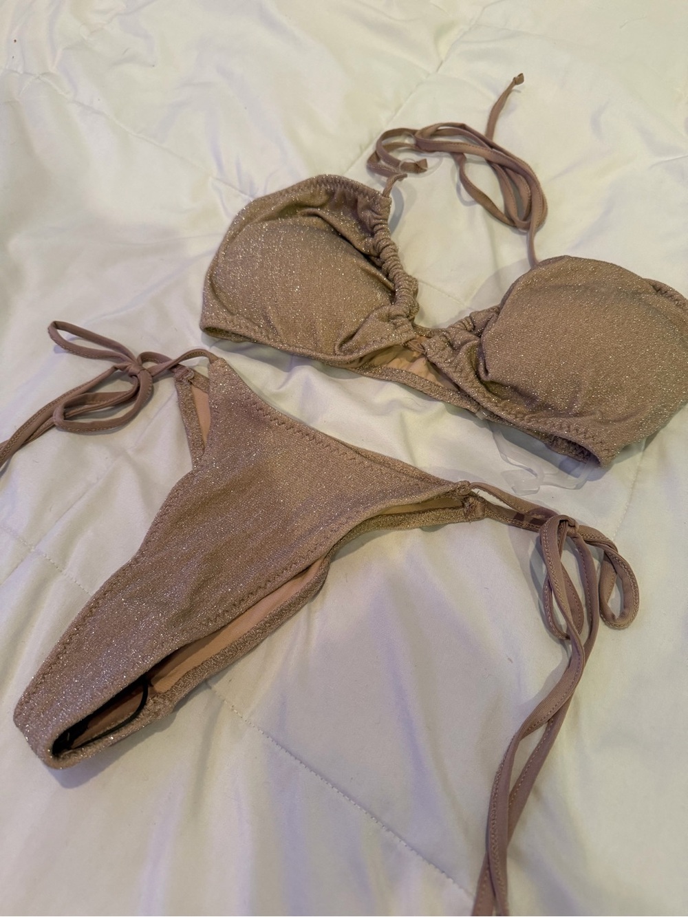 Fashion Nova Shimmer Taupe Bikini Set